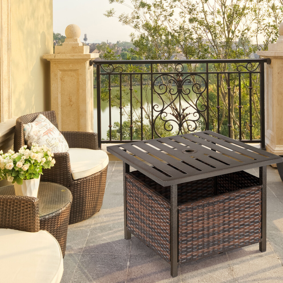 B&Q - Outdoor Rattan Coffee Table W/ Umbrella Hole Fit For Garden - Image 6
