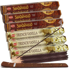 Sandeltr? r?gelsespinde og fransk vanilje r?gelsespinde med r?gelsesholder bundt til hjemmeduft og spirituel dekoration