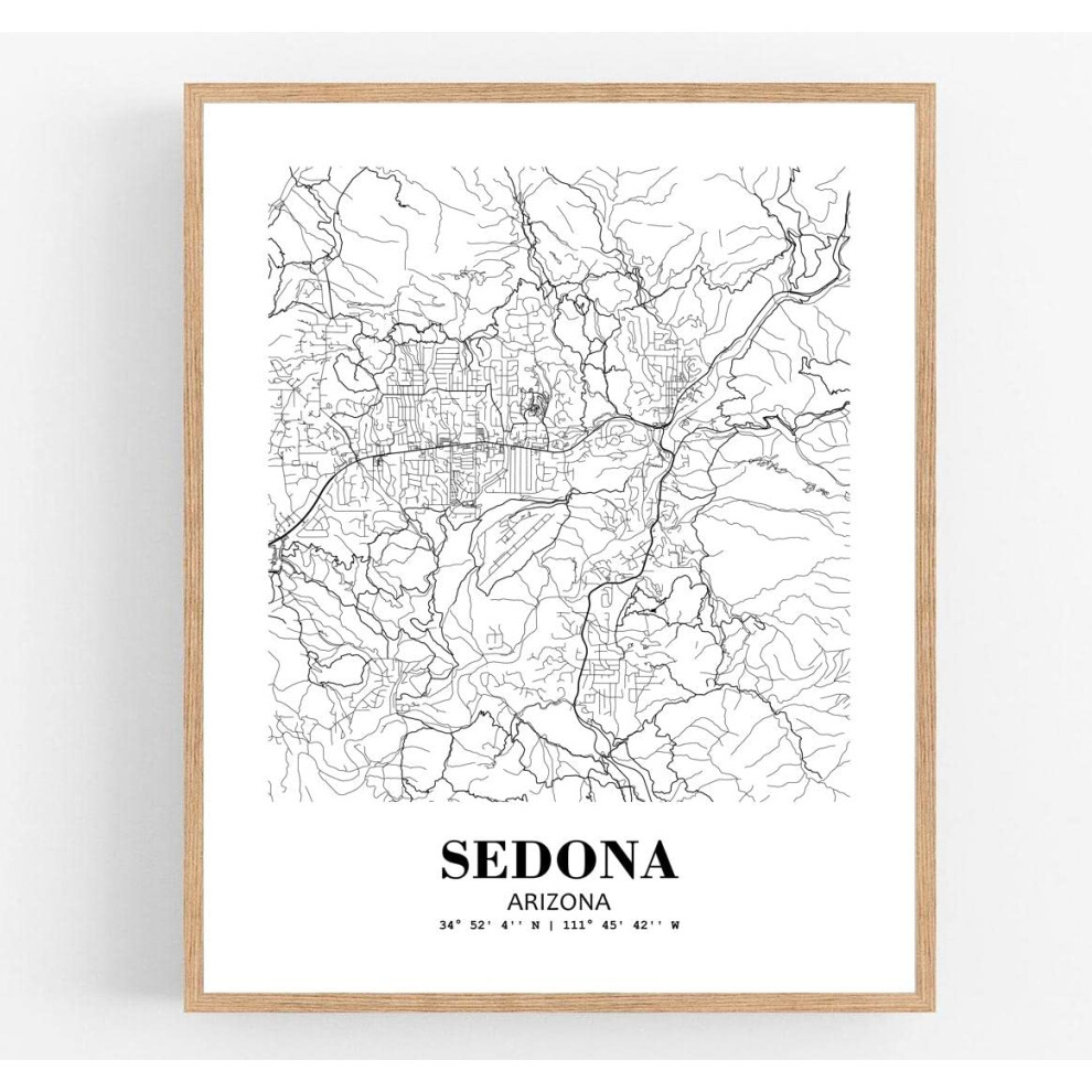 Eleville 11X14 Sans cadre Sedona Arizona Vue de la ville Abstrait Route Moderne Carte Art Impression Affiche Mur Bureau Maison D  coration Minimaliste