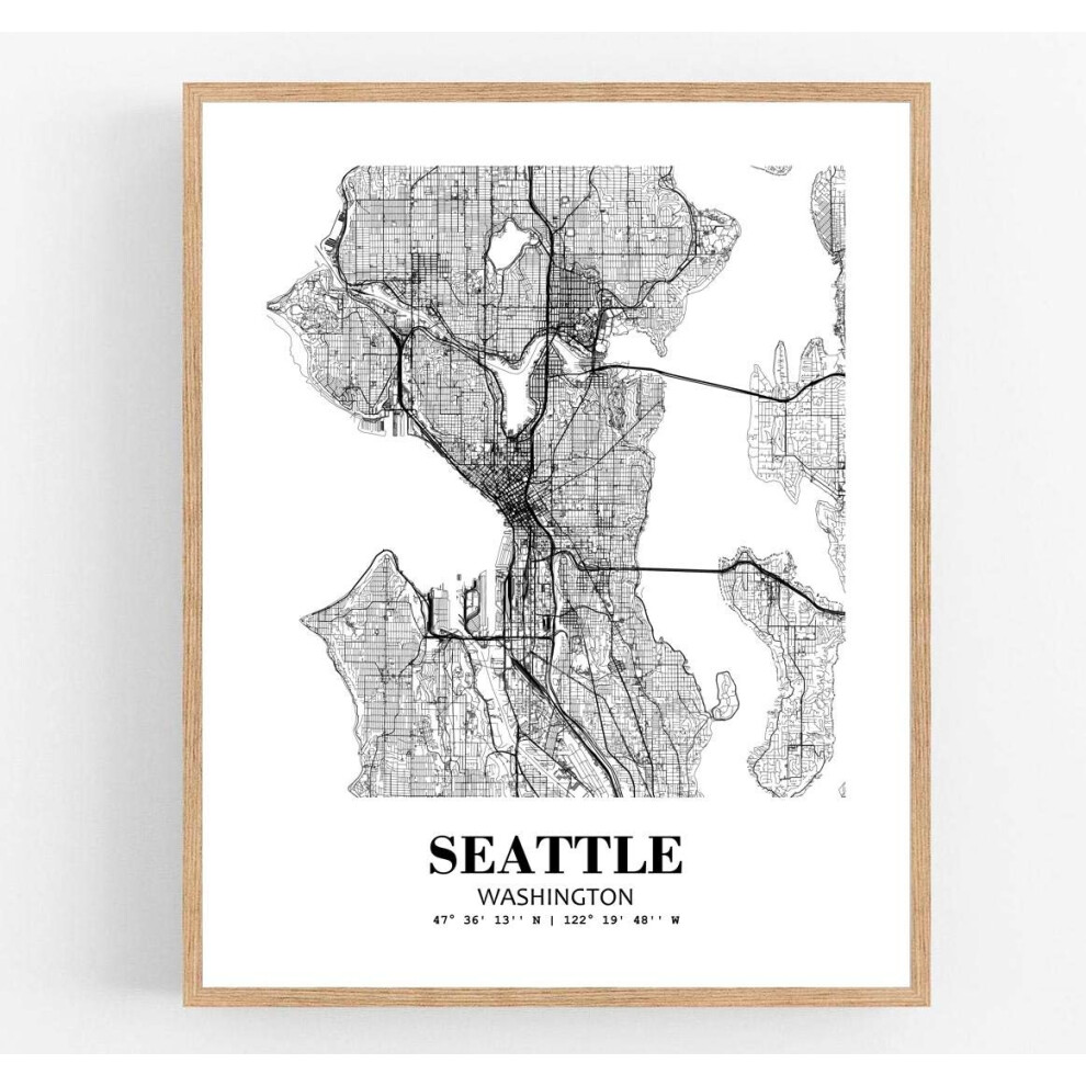 Eleville 8X10 Sans cadre Seattle Washington Vue de la ville Abstrait Route Moderne Carte Art Impression Affiche Mur Bureau D   coration Maison Mini