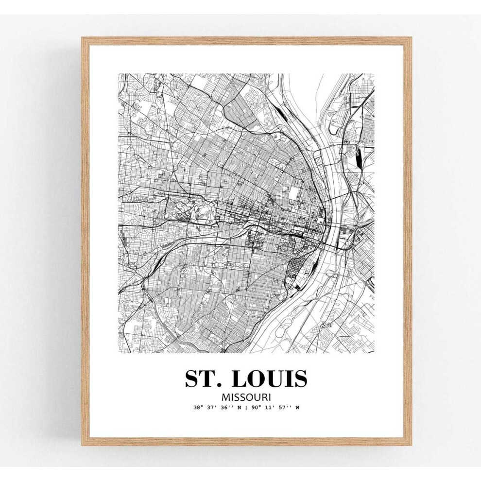 Eleville 11X14 Sans cadre Vue de la ville de Saint-Louis, Missouri, Carte routi   re abstraite, Art moderne, Affiche murale, D   coration de bureau,