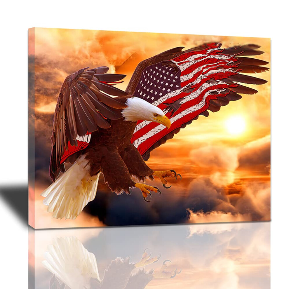 American Bald Eagle Wall Art Flying Eagle Canvas Prints Patriotic Concept Picture Inspiring Motivational Posters Modern Home Artwork Decor For Office