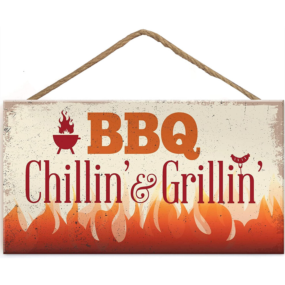 Plaque de jardin ext  rieure pour barbecue, tomate fanqie, chillin & grillin, cuisine, bar, abri de jardin, cadeau pour papa, 25,4 x 12,7 cm (US-G061)