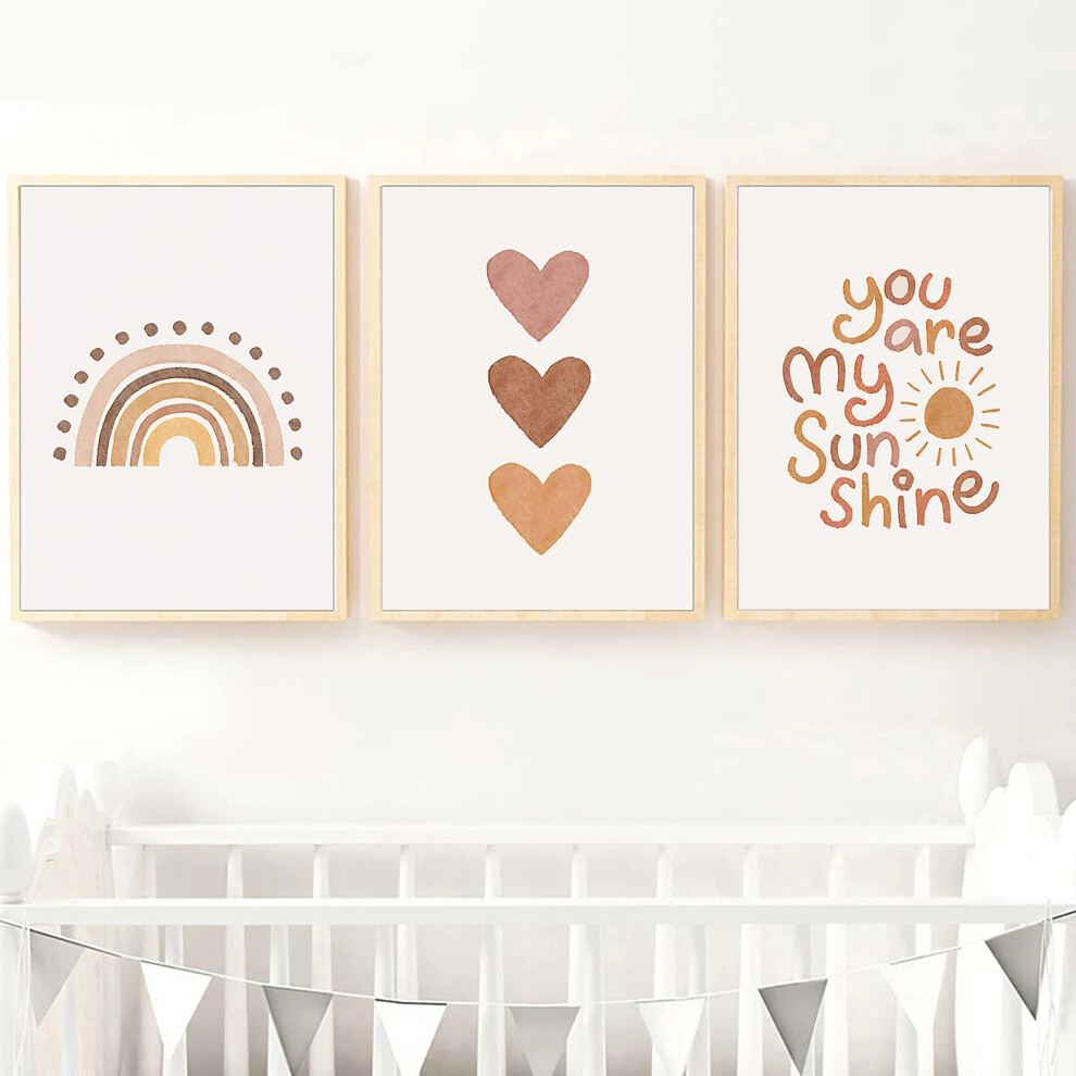 PUYIQARE You Are My Sunshine Canvas Wall Art Nursery Art Print Heart Rainbow Nursery Wall Art Boho Wall Art Prints For Girls Room Decor Boho Sunshine