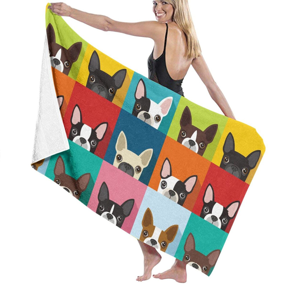 Serviette de plage en microfibre HIONHSW Boston Terrier, grande taille, absorbante,     s   chage rapide, pour piscine, salle de bain, 81 x 132 cm