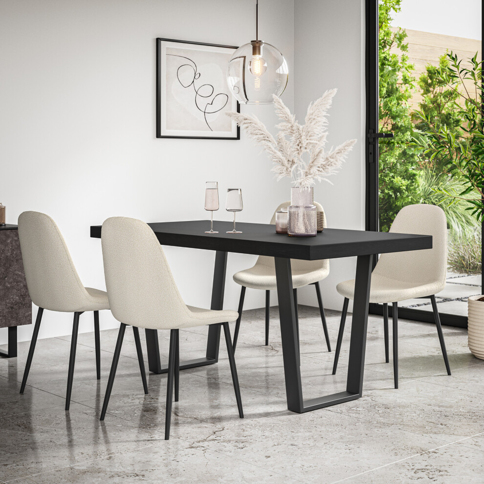 More4homes Aria Dining Table And Chairs - Black Table Top W 4-6 Maya Boucle Chair