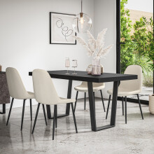 Aria Dining Table And Chairs - Black Table Top w 4-6 Maya Boucle Chair