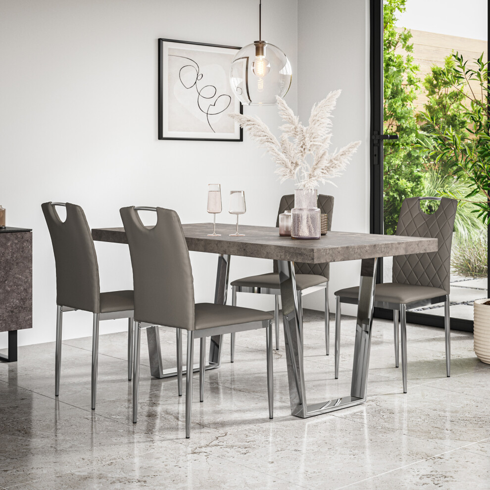 More4homes (Grey) Aria Dining Table Set Concrete Effect Chrome Legs W 4-6 Monza Faux Leather Chair Grey