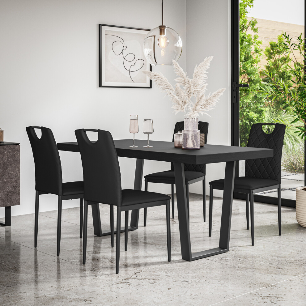 More4homes (Black) Aria Dining Table And Chairs - Table Top W 4-6 Monza Faux Leather Chair Black