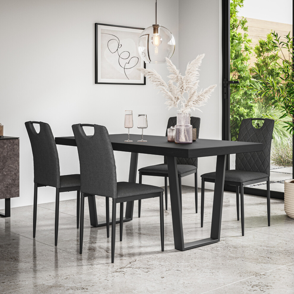 More4homes (Charcoal) Aria Dining Table And Chairs - Table Top W 4-6 Monza Linen Chair Black