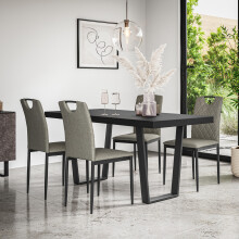 (Grey) Aria Dining Table And Chairs - Black Table Top w 4-6 Monza Linen Chair