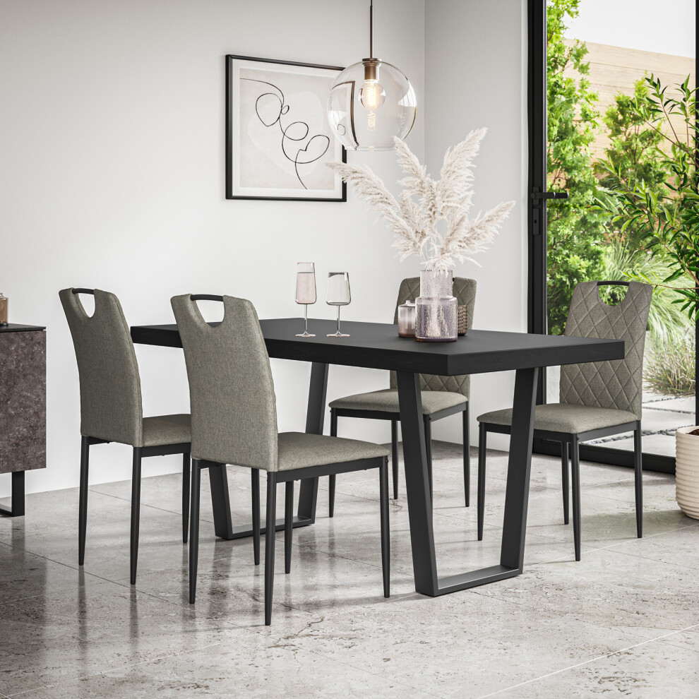 More4homes (Grey) Aria Dining Table And Chairs - Black Table Top W 4-6 Monza Linen Chair Black,Grey