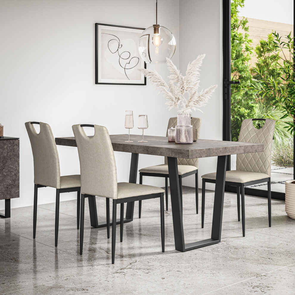 More4homes (Beige) Aria Dining Table And Chairs - Concrete Effect Table W 4-6 Monza Linen Chair Cream