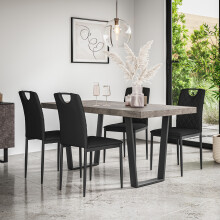 (Black) Aria Dining Table And Chairs - Concrete Effect w 4-6 Monza Faux Leather Chair