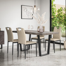 (Beige) Aria Dining Table And Chairs - Concrete Effect w 4-6 Monza Faux Leather Chair
