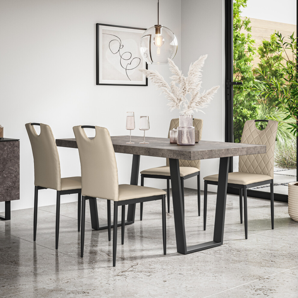 More4homes (Beige) Aria Dining Table And Chairs - Concrete Effect W 4-6 Monza Faux Leather Chair Cream