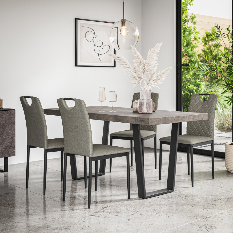 (Grey) Aria Dining Table And Chairs - Concrete Effect Table w 4-6 Monza Linen Chair-image-OPC-PGC5NPV-NEW