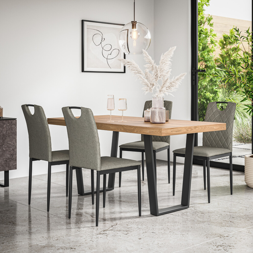 More4homes (Grey) Aria Dining Table And Chairs - Oak Effect Table W 4-6 Monza Linen Chair Grey