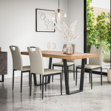 (Beige) Aria Dining Table And Chairs - Oak Effect Table w 4-6 Monza Linen Chair