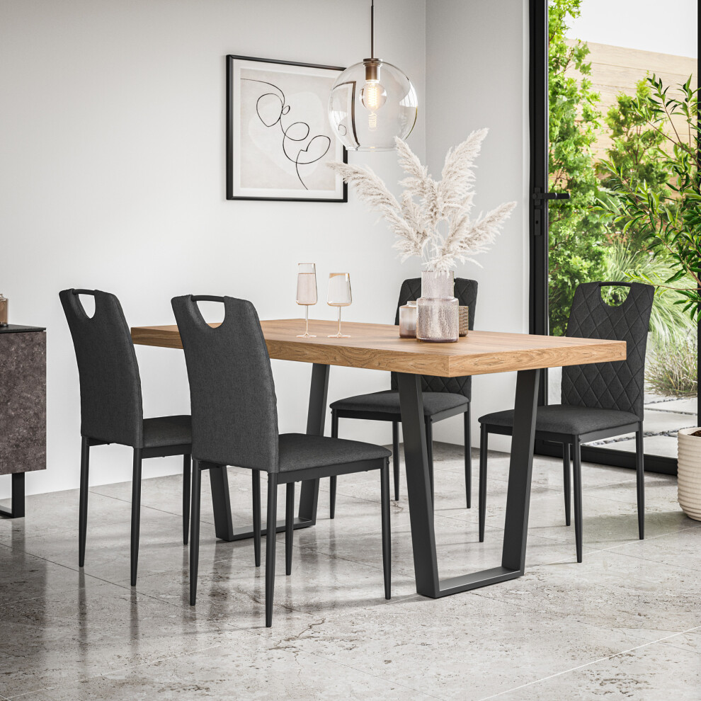 More4homes (Charcoal) Aria Dining Table And Chairs - Oak Effect Table W 4-6 Monza Linen Chair