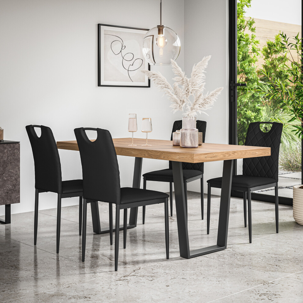 More4homes (Black) Aria Dining Table And Chairs - Oak Effect Table W 4-6 Monza Faux Leather Chair Black