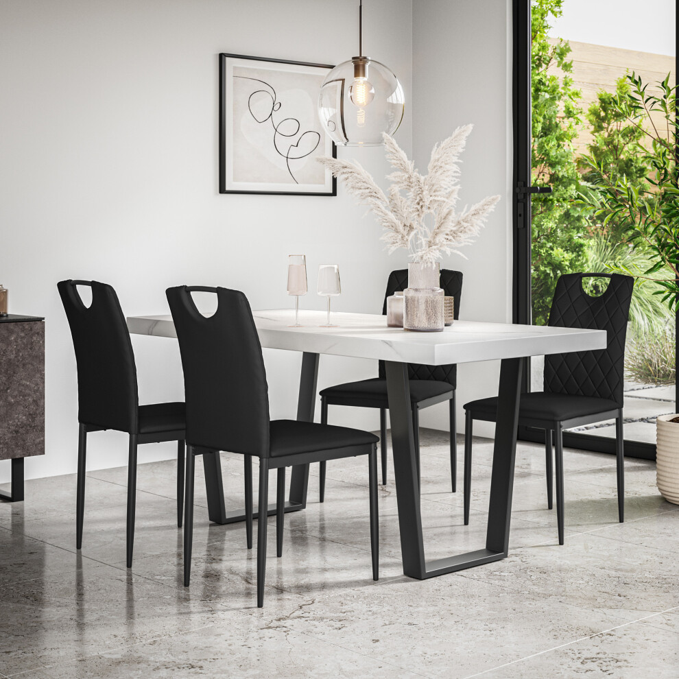 More4homes (Black) Aria Dining Table And Chairs- Marble Effect Table W 4-6 Monza Faux Leather Chair Black