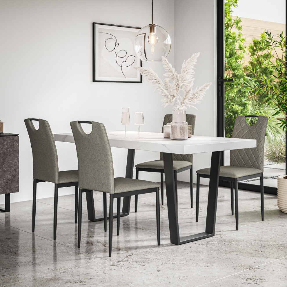 More4homes (Grey) Aria Dining Table And Chairs - Marble Effect Table W 4-6 Monza Linen Chair Grey