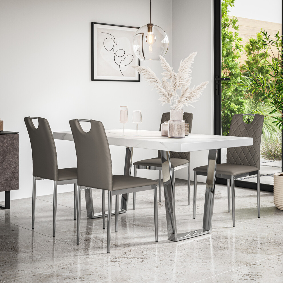 More4homes (Grey) Aria Dining Table Set Marble Effect W Chrome Legs W 4-6 Monza Faux Leather Chair Grey
