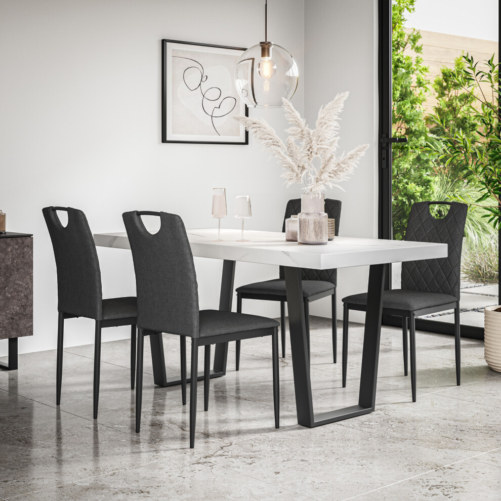 More4homes (Charcoal) Aria Dining Table And Chairs - Marble Effect Table W 4-6 Monza Linen Chair