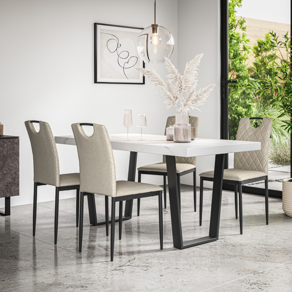 More4homes (Beige) Aria Dining Table And Chairs - Marble Effect Table W 4-6 Monza Linen Chair Cream