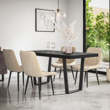 (Beige) Aria Dining Table And Chairs - Black Table Top w 4-6 Nova Velvet Chair
