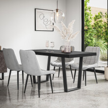 (Grey) Aria Dining Table And Chairs - Black Table Top w 4-6 Nova Velvet Chair