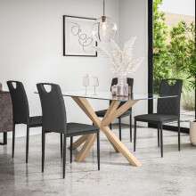 (Charcoal) Etta Glass Dining Table Set w Solid Oak Legs w 4-6 Monza Fabric Chair