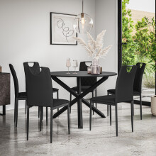 (Black) Malvern Round Black Dining Table Set w Black Oak Legs w 4-6 Monza Chairs