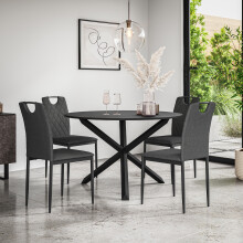 (Charcoal) Malvern Round Black Dining Table Set w Black Oak Legs w 4-6 Monza Fabric Chair