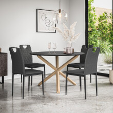 (Charcoal) Malvern Round Black Dining Table Set w Solid Oak Legs w 4-6 Monza Linen Chair