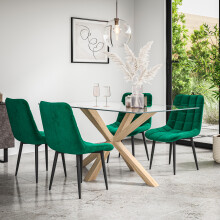 (Green) Etta Glass Dining Table Set w Solid Oak Legs w 4-6 Nova Velvet Chair