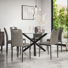 (Grey) Malvern Round Glass Dining Table Set w Black Oak Legs w 4-6 Monza Chair