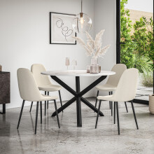 Malvern Round Marble Effect Dining Table Set w Black Oak Legs w 4-6 Maya Chair