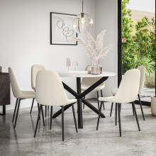 Malvern Round Marble Effect Dining Table Set w Black Oak Legs w 4-6 Maya Chair