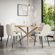 Malvern Round Oak Effect Dining Table Set w Oak Legs w 4-6 Maya Boucle Chair