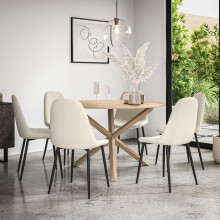 Malvern Round Oak Effect Dining Table Set w Oak Legs w 4-6 Maya Boucle Chair