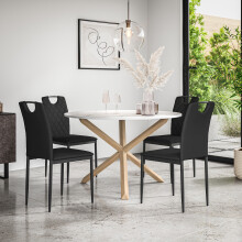 (Black) Malvern Round Marble Effect Dining Table Set w Oak Legs w 4-6 Monza Chair