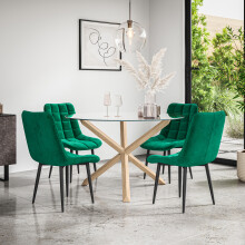 (Green) Malvern Round Glass Dining Table Set w Oak Legs w 4-6 Nova Velvet Chair