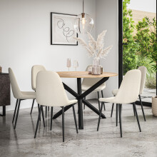 Malvern Round Oak Effect Dining Table Set w Black Oak Legs w 4-6 Maya Chair