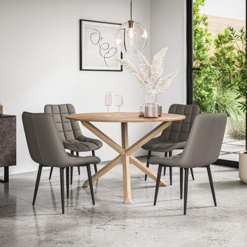 MORE4HOMES (Grey) Malvern Round Oak Effect Dining Table Set w Oak Legs w 4-6 Nova Dining Chairs