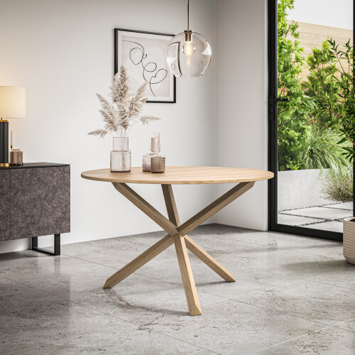 MORE4HOMES (Black) Malvern Round Oak Effect Dining Table Set w Oak Legs w 4-6 Nova Dining Chairs 1