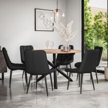 (Black) Malvern Round Oak Effect Dining Table Set w 4-6 Nova Faux Leather Chairs