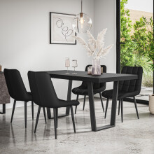 (Black) Aria Dining Table And Chairs - Black Table Top w 4-6 Nova Faux Leather Chair