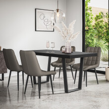 (Grey) Aria Dining Table And Chairs - Black Table Top w 4-6 Nova Faux Leather Chair